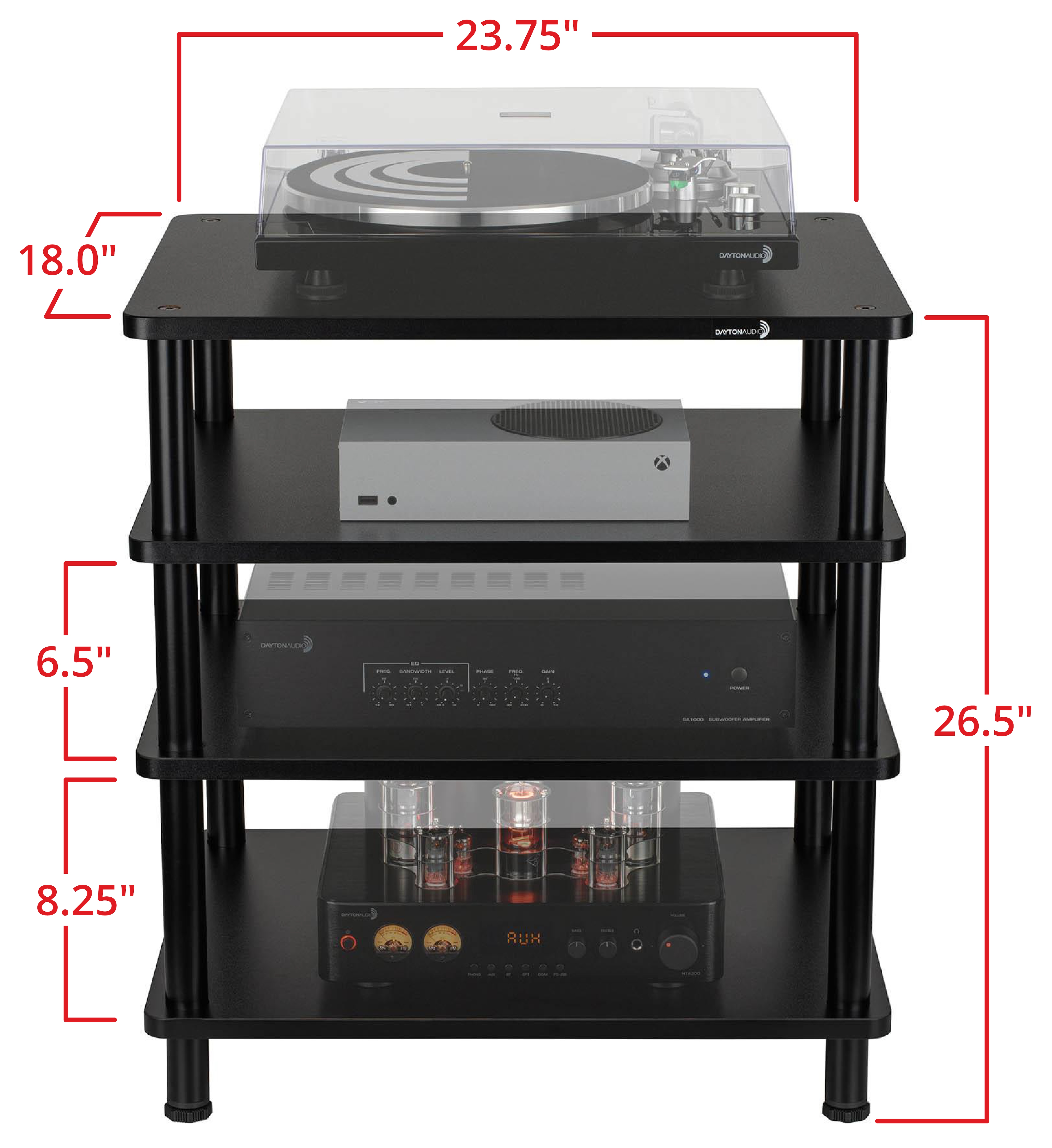 Dayton Audio - MS41B 4 Tier Modular Audio Component Rack, Black
